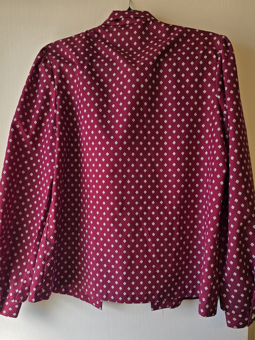 Vintage Russ Togs Diamond-Print Tie-Neck Blouse - Maroon - Picture 8 of 10
